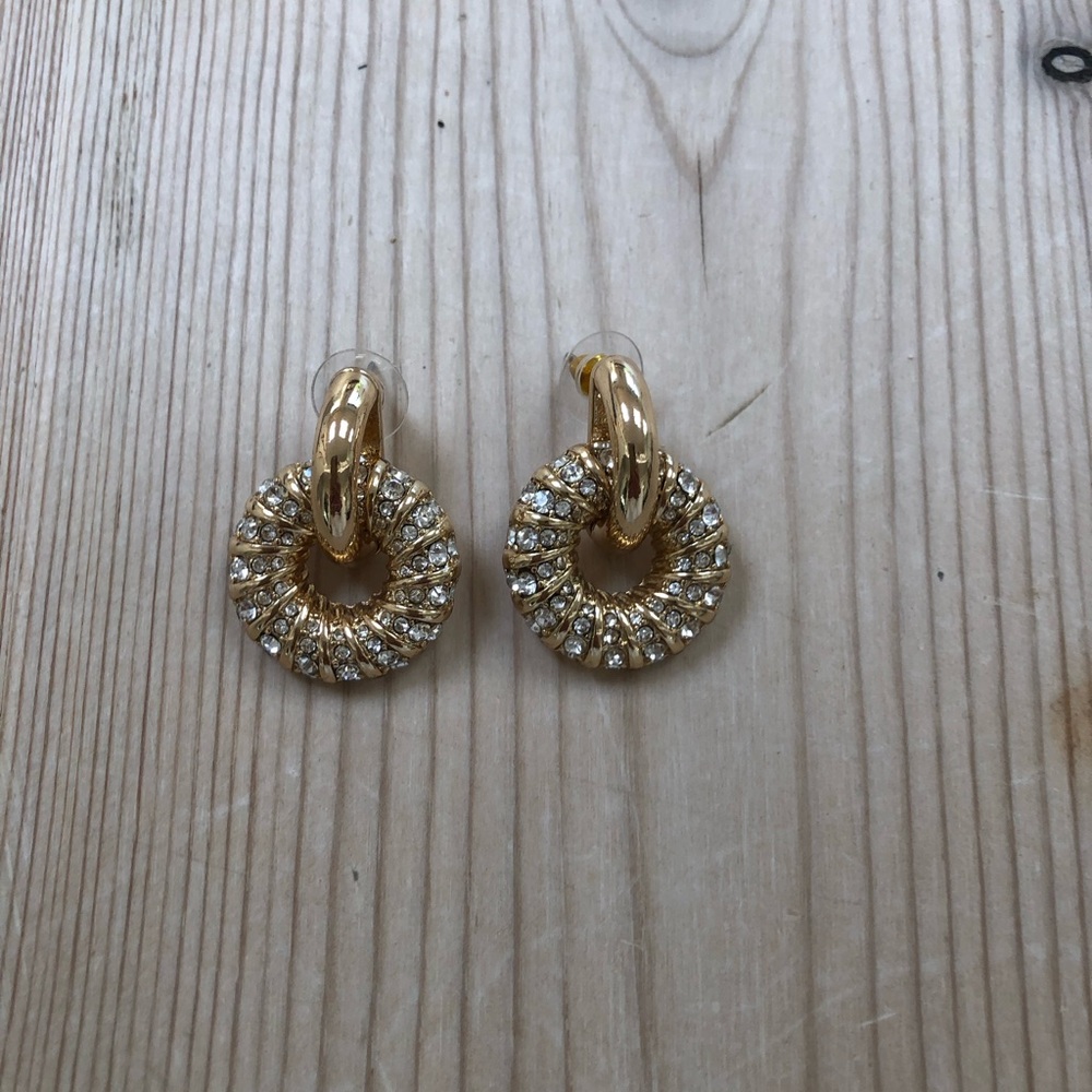Gold Crystal Hoop Drop Earrings
